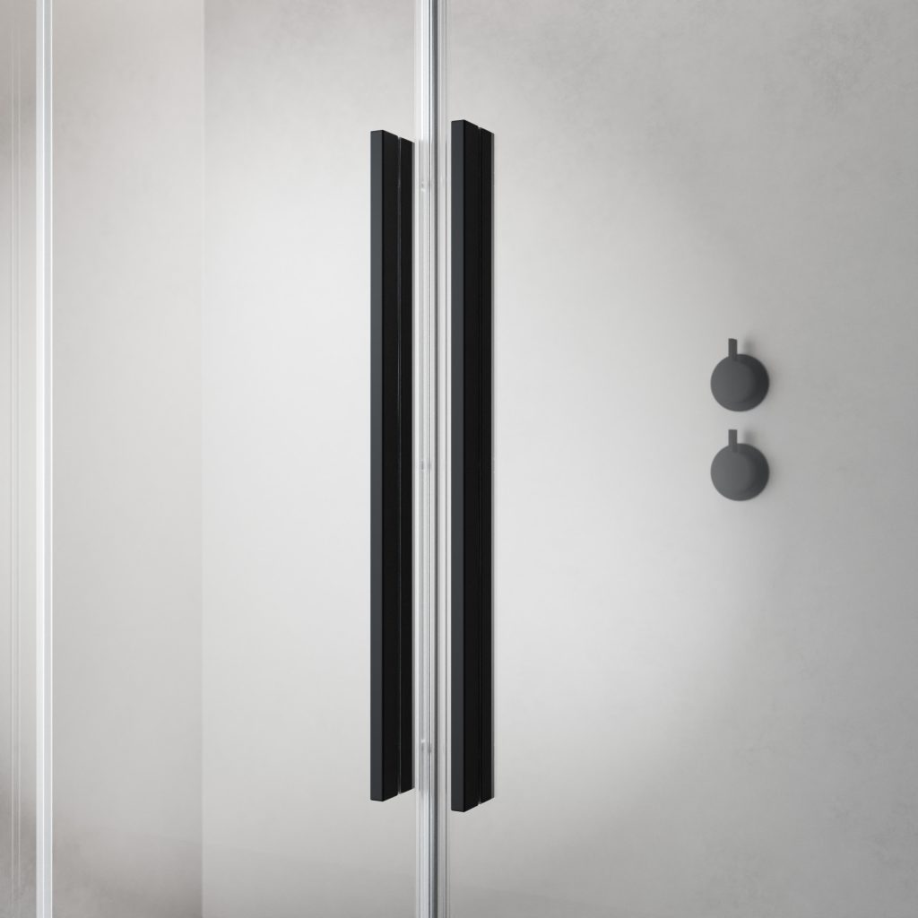 Cabină de Duș pătrată, Black line, pe colț, Ușă Culisantă, Sticlă Securizată, 8 mm, Alice, 900 x 900 mm - imagine 3