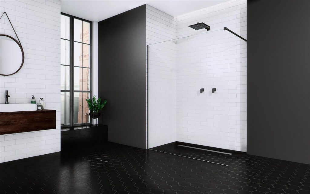 Paravan Duș Tip Walk - In, Sticlă Securizată, Black line, Matus, 8 mm, 700 X 1200 mm