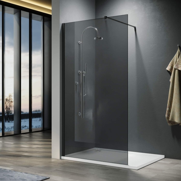 Paravan Duș Tip Walk-In, Sticlă Securizată Dark Grey, Black line 800 x 1800 mm, Garanție 2 ani