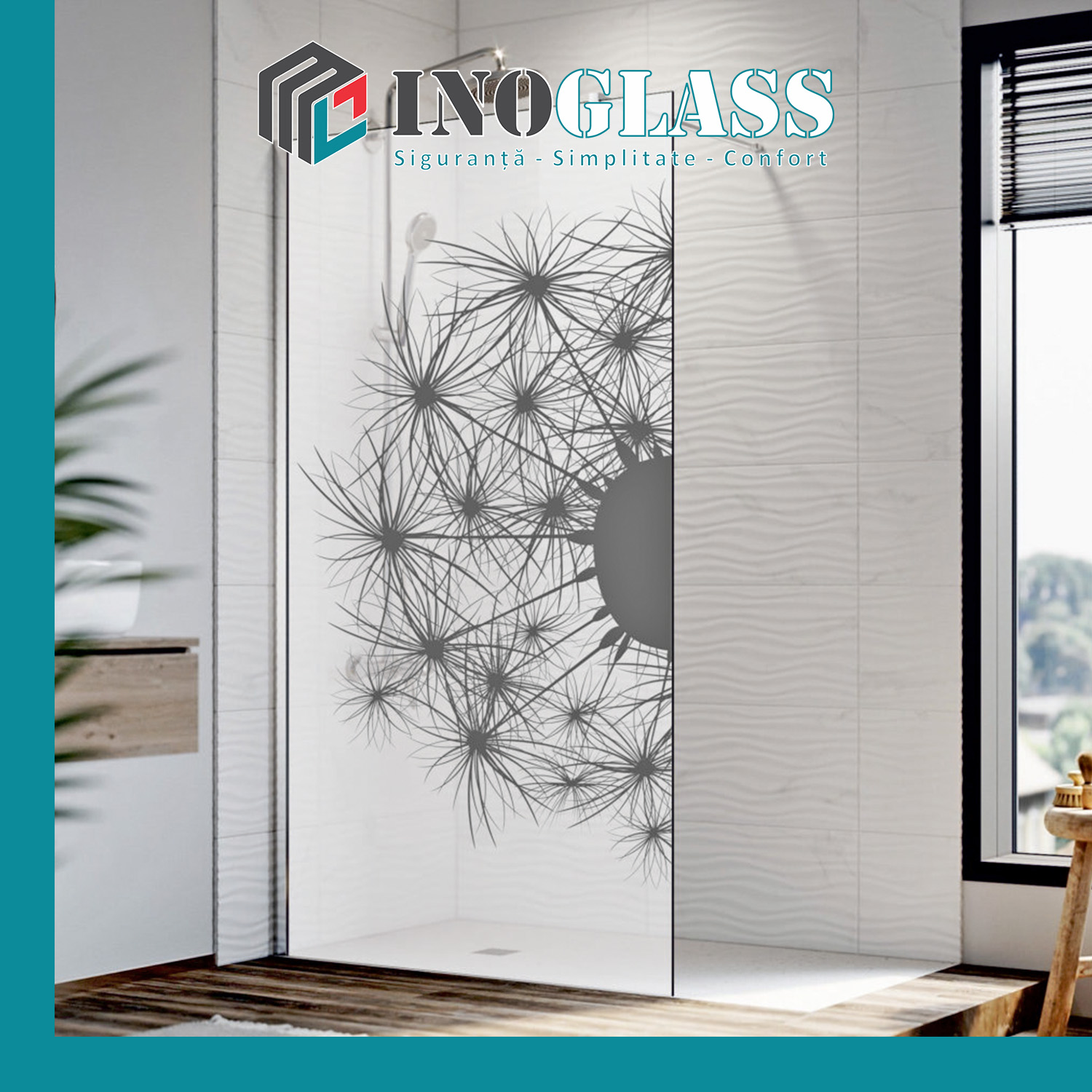 Paravan de duș Walkin, sticlă sablată imprimată, securizată, Crom lucios, 6 mm, 900 x 2000 mm